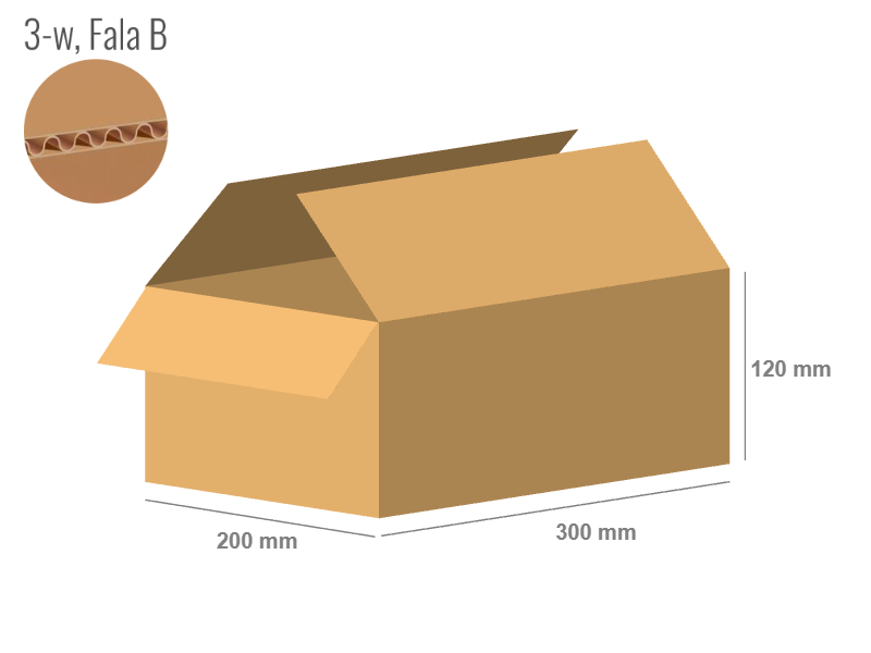 Cardboard box 300x200x120 - with Flaps (Fefco 201) - Single Wall (3-layer)