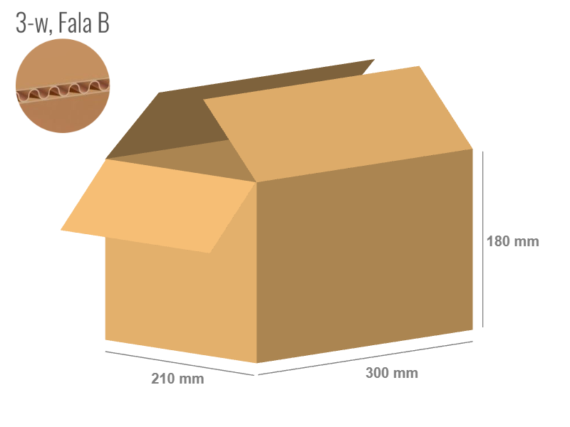 Cardboard box 300x210x180 - with Flaps (Fefco 201) - Single Wall (3-layer)