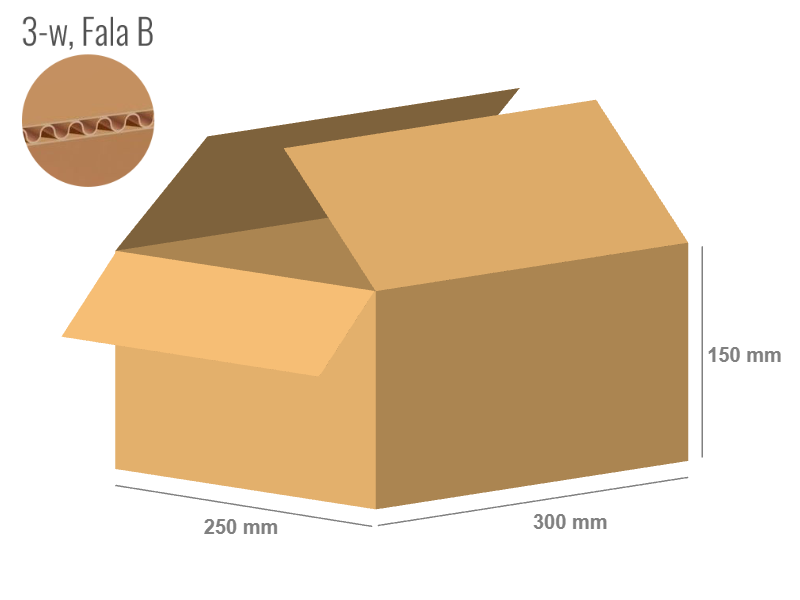 Cardboard box 300x250x150 - with Flaps (Fefco 201) - Single Wall (3-layer)