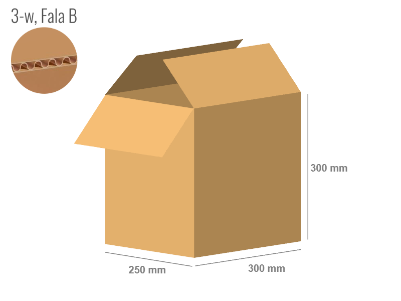 Cardboard box 300x250x300 - with Flaps (Fefco 201) - Single Wall (3-layer)