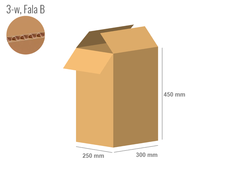 Cardboard box 300x250x450 - with Flaps (Fefco 201) - Single Wall (3-layer)