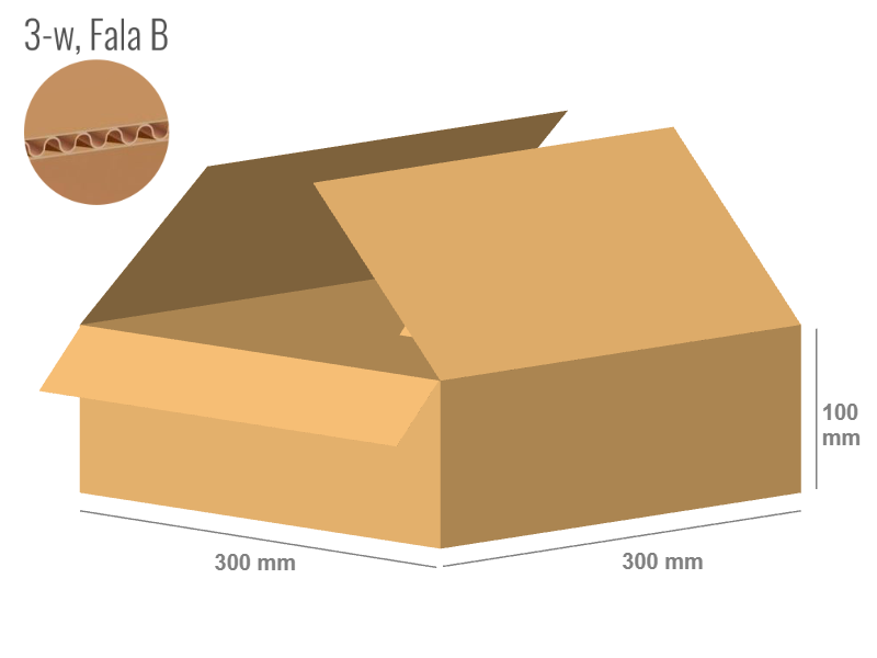 Cardboard box 300x300x100 - with Flaps (Fefco 201) - Single Wall (3-layer)