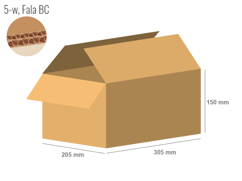 Cardboard box 305x205x150 - with Flaps (Fefco 201) - Double Wall (5-layer)