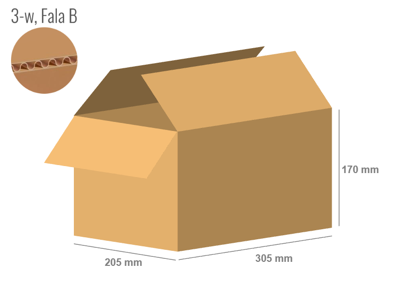 Cardboard box 305x205x170 - with Flaps (Fefco 201) - Single Wall (3-layer)
