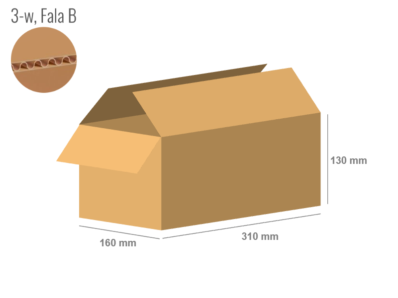 Cardboard box 310x160x130 - with Flaps (Fefco 201) - Single Wall (3-layer)