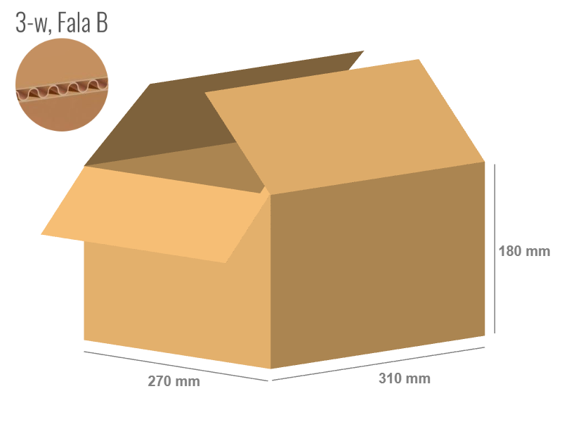 Cardboard box 310x270x180 - with Flaps (Fefco 201) - Single Wall (3-layer)