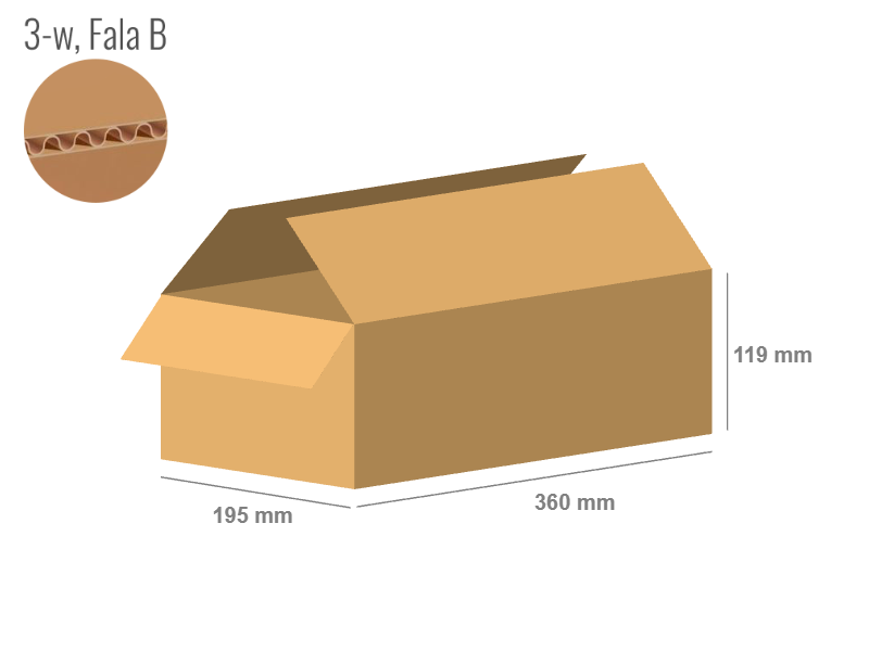 Cardboard box 360x195x119 - with Flaps (Fefco 201) - Single Wall (3-layer)