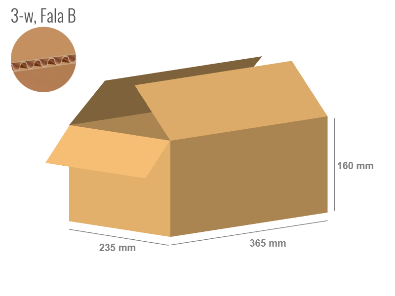 Cardboard box 365x235x160 - with Flaps (Fefco 201) - Single Wall (3-layer)