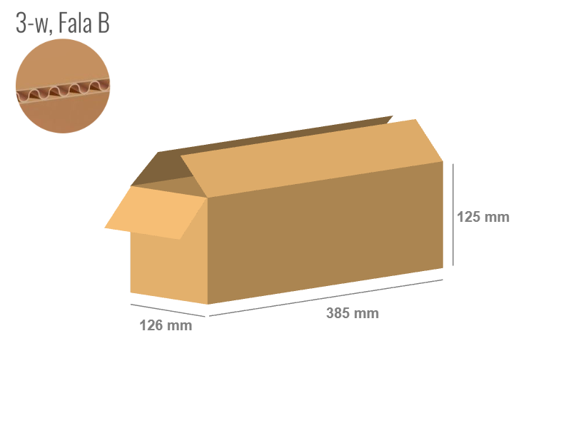 Cardboard box 385x126x125 - with Flaps (Fefco 201) - Single Wall (3-layer)