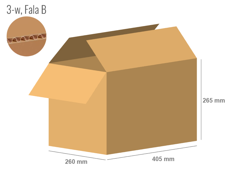 Cardboard box 405x260x265 - with Flaps (Fefco 201) - Single Wall (3-layer)