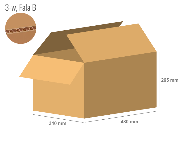 Cardboard box 480x340x265 - with Flaps (Fefco 201) - 3-layer (3w)