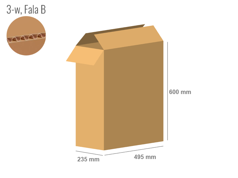 Cardboard box 495x235x600 - with Flaps (Fefco 201) - Single Wall (3-layer)