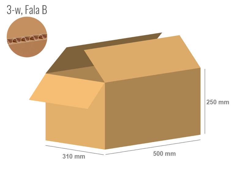 Cardboard box 500x310x250 - with Flaps (Fefco 201) - Single Wall (3-layer)
