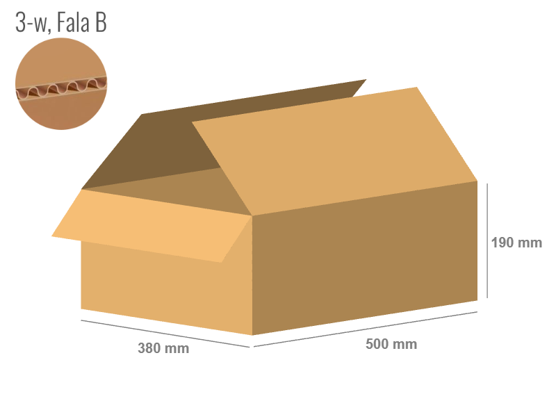 Cardboard box 500x380x190 - with Flaps (Fefco 201) - Single Wall (3-layer)