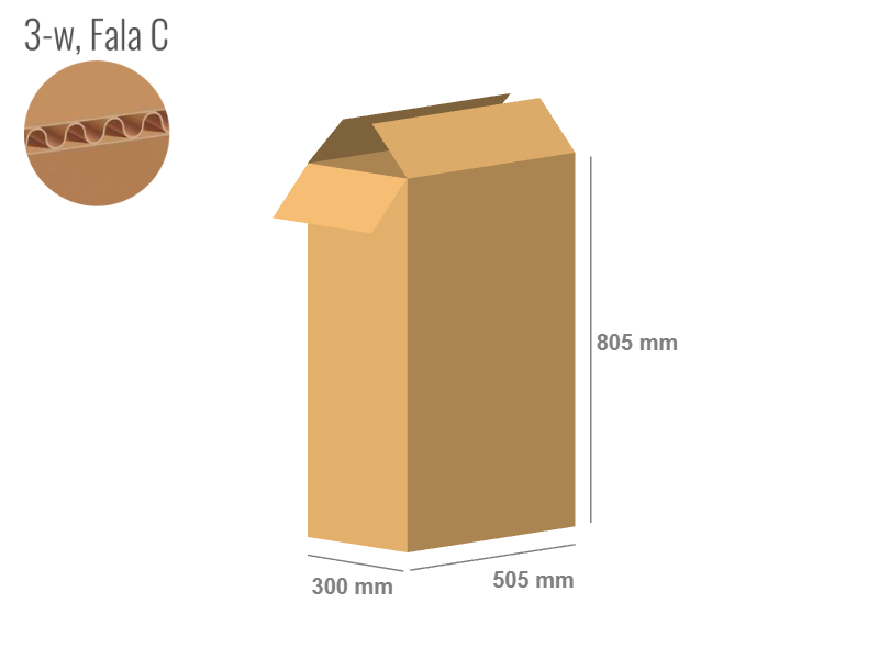 Cardboard box 505x300x805 - with Flaps (Fefco 201) - Single Wall (3-layer)