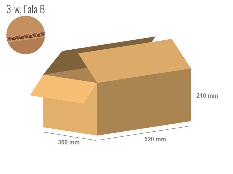 Cardboard box 520x300x210 - with Flaps (Fefco 201) - Single Wall (3-layer)