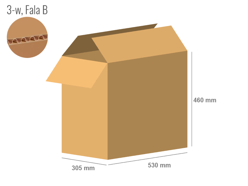 Cardboard box 530x305x460 - with Flaps (Fefco 201) - Single Wall (3-layer)