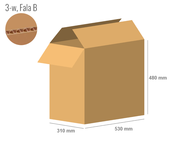 Cardboard box 530x310x480 - with Flaps (Fefco 201) - Single Wall (3-layer)