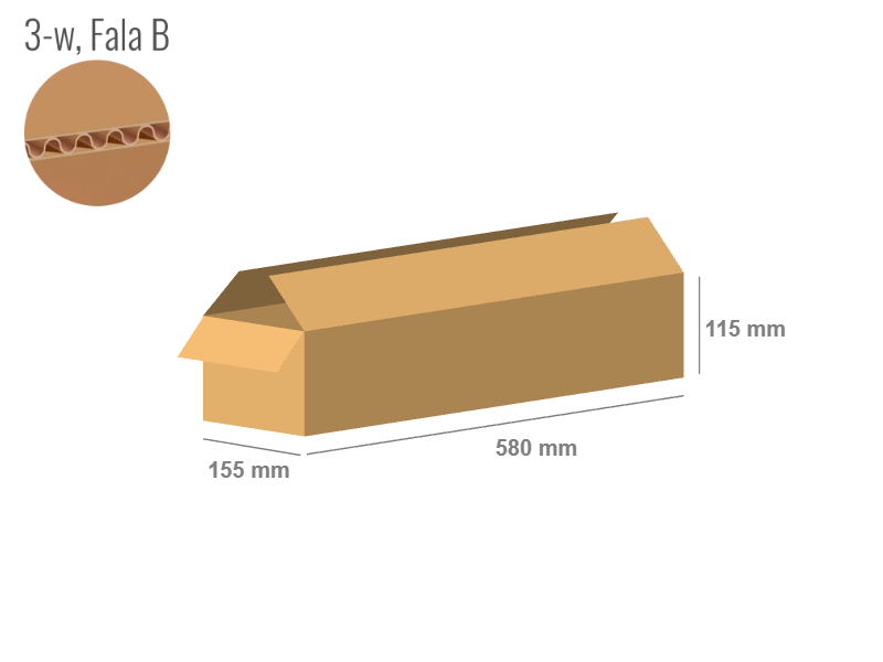 Cardboard box 580x155x115 - with Flaps (Fefco 201) - Single Wall (3-layer)