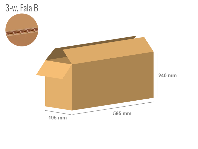 Cardboard box 595x195x240 - with Flaps (Fefco 201) - 3-layer (3w)