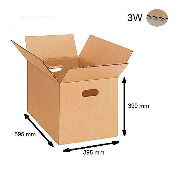 Cardboard box 595x395x390 - with Flaps (Fefco 201) - 3-layer (3w)