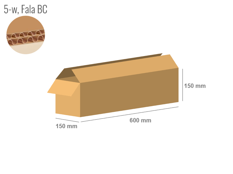 Cardboard box 600x150x150 - with Flaps (Fefco 201) - Double Wall (5-layer)