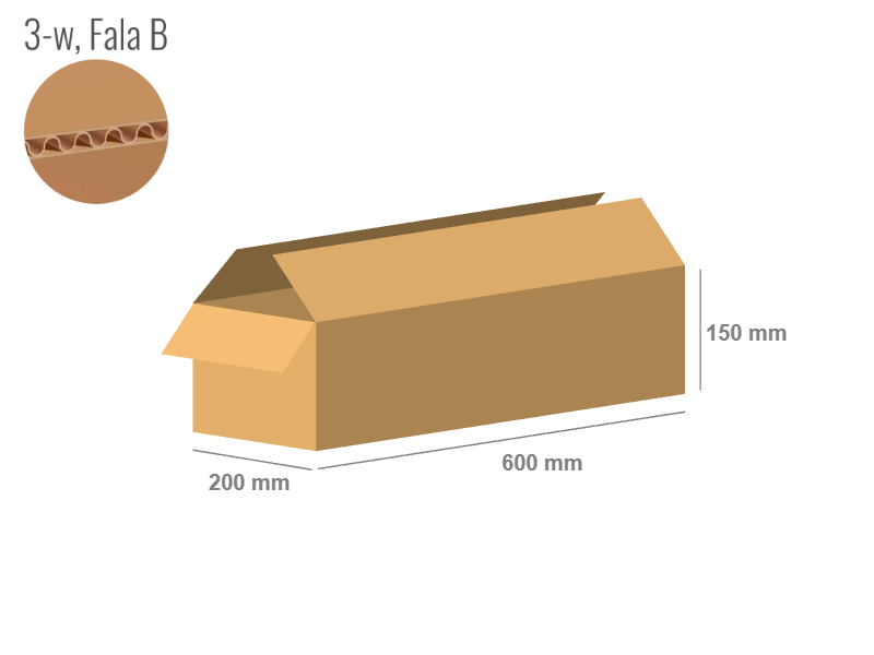 Cardboard box 600x200x150 - with Flaps (Fefco 201) - Single Wall (3-layer)
