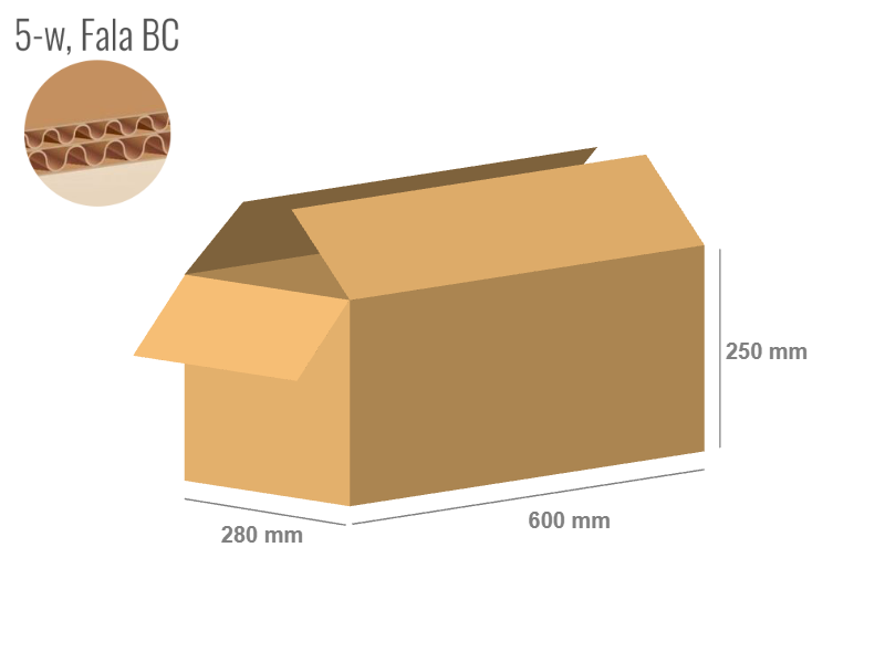 Cardboard box 600x280x250 - with Flaps (Fefco 201) - Double Wall (5-layer)