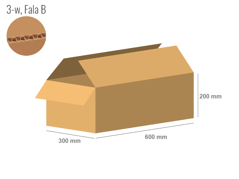 Cardboard box 600x300x200 - with Flaps (Fefco 201) - Single Wall (3-layer)