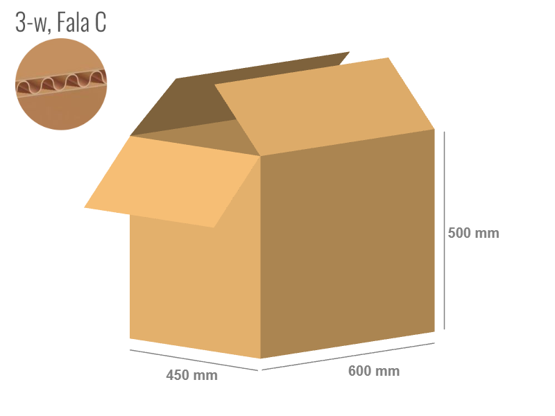 Cardboard box 600x450x500 - with Flaps (Fefco 201) - Single Wall (3-layer)