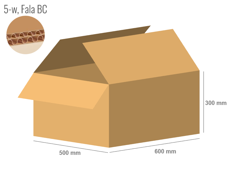 Cardboard box 600x500x300 - with Flaps (Fefco 201) - Double Wall (5-layer)