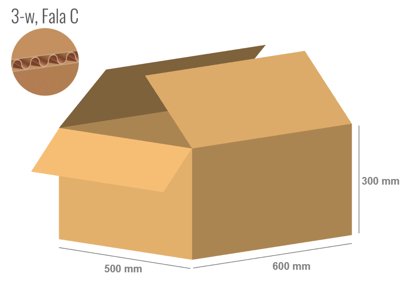 Cardboard box 600x500x300 - with Flaps (Fefco 201) - Single Wall (3-layer)