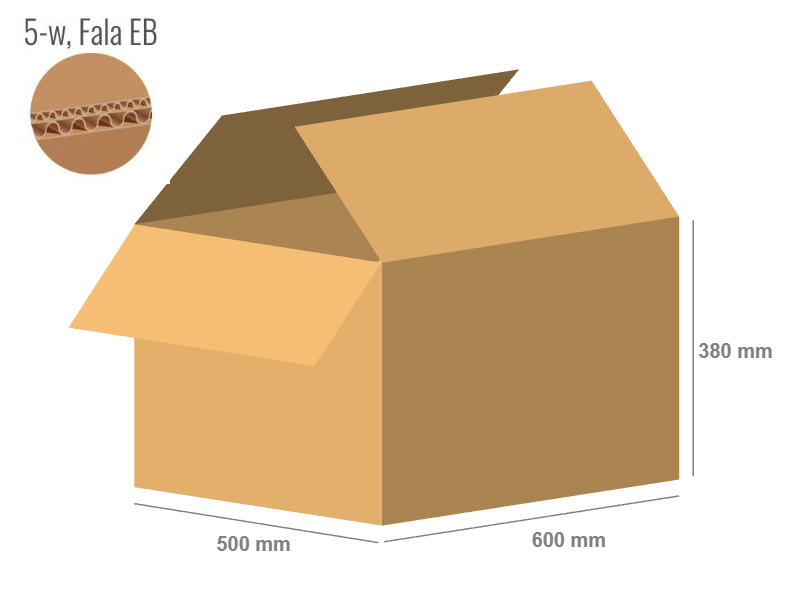 Cardboard box 600x500x380 - with Flaps (Fefco 201) - Double Wall (5-layer)