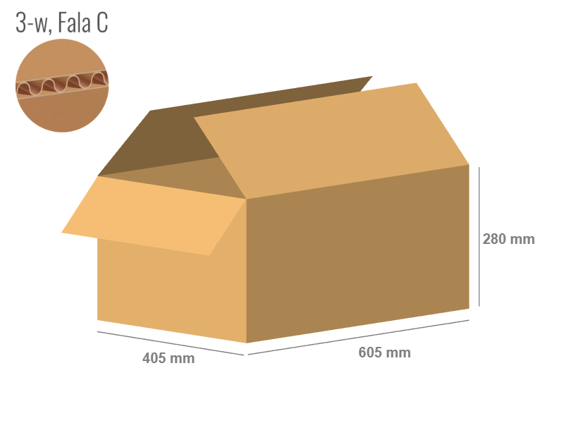 Cardboard box 605x405x280 - with Flaps (Fefco 201) - Single Wall (3-layer)