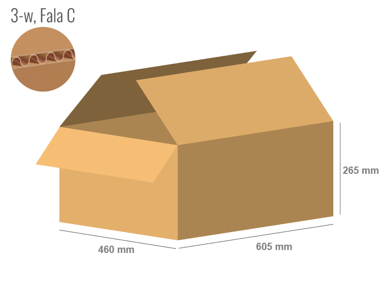 Cardboard box 605x460x265 - with Flaps (Fefco 201) - Single Wall (3-layer)