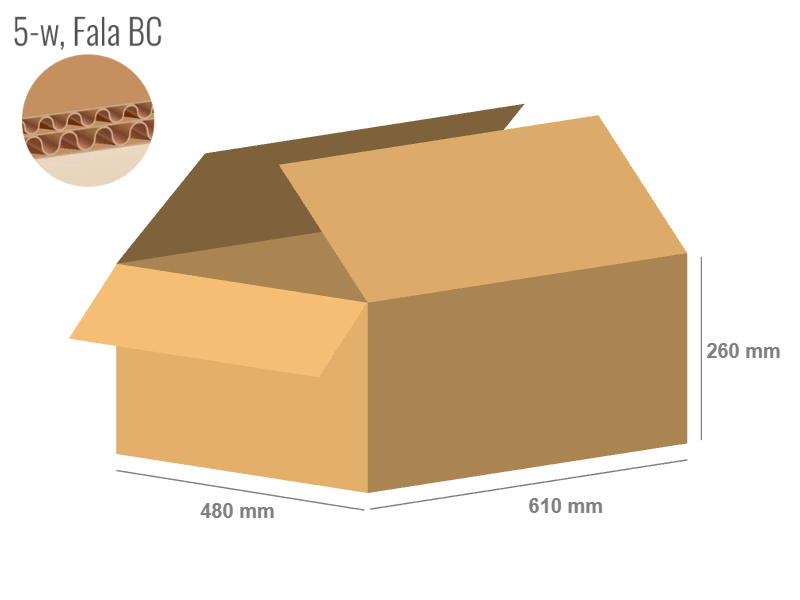 Cardboard box 610x480x260 - with Flaps (Fefco 201) - Double Wall (5-layer)