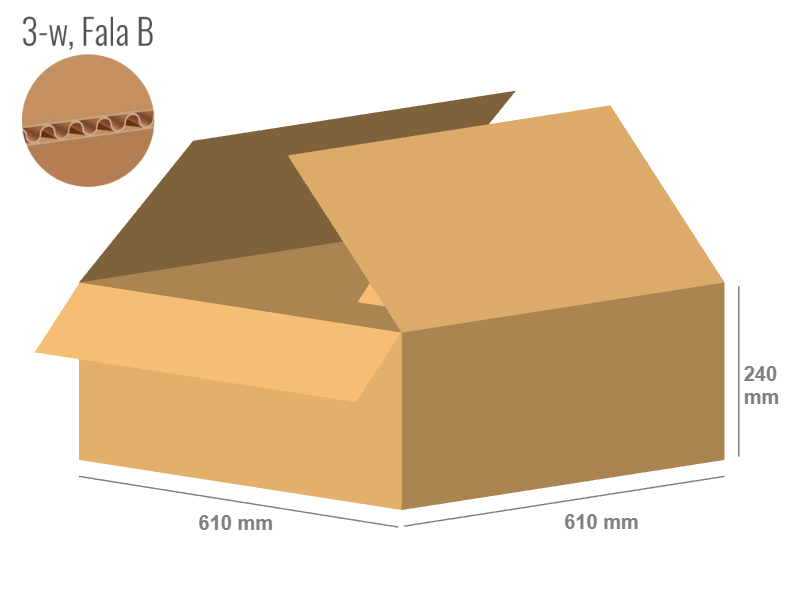 Cardboard box 610x610x240 - with Flaps (Fefco 201) - Single Wall (3-layer)