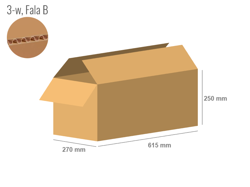 Cardboard box 615x270x250 - with Flaps (Fefco 201) - Single Wall (3-layer)