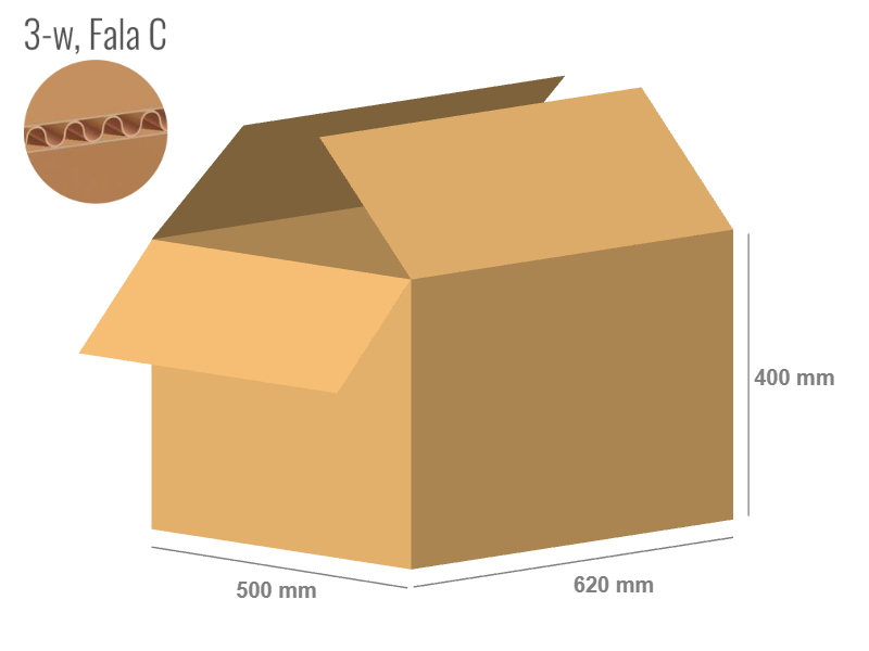 Cardboard box 620x500x400 - with Flaps (Fefco 201) - Single Wall (3-layer)