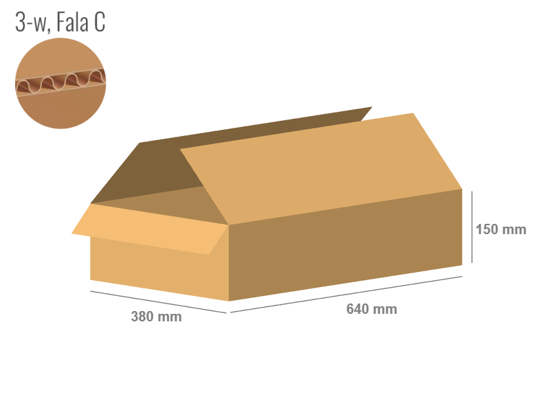 Cardboard box 640x380x150 - with Flaps (Fefco 201) - Single Wall (3-layer)