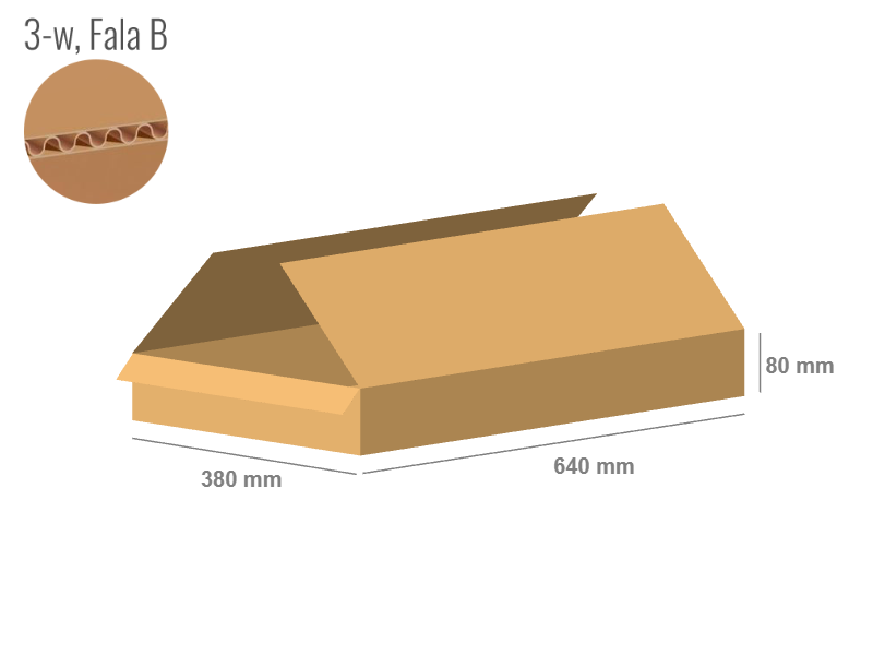 Cardboard box 640x380x80 - with Flaps (Fefco 201) - Single Wall (3-layer)