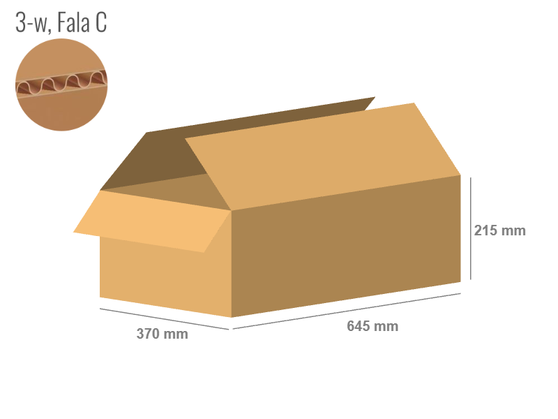 Cardboard box 645x370x215 - with Flaps (Fefco 201) - Single Wall (3-layer)