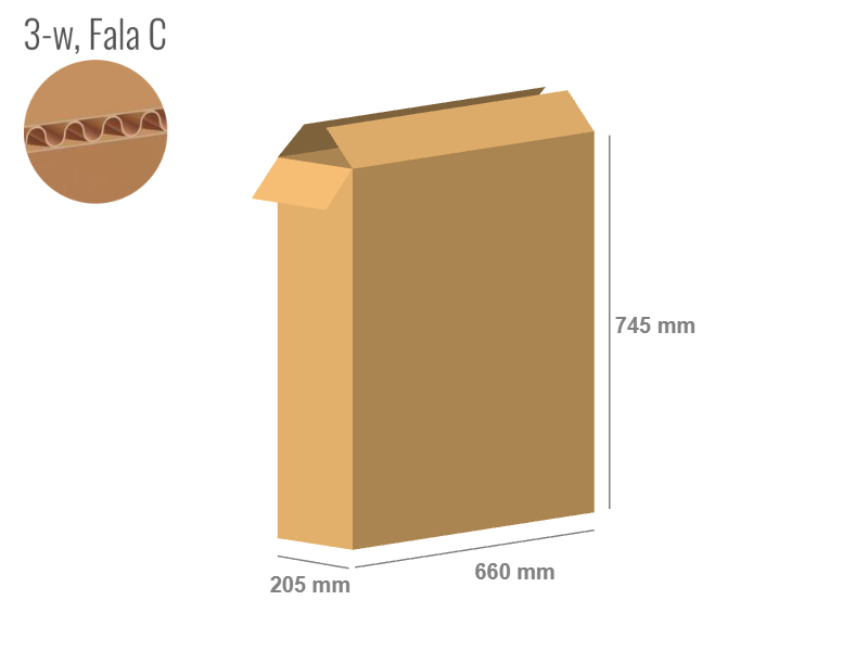 Cardboard box 660x205x745 - with Flaps (Fefco 201) - Single Wall (3-layer)