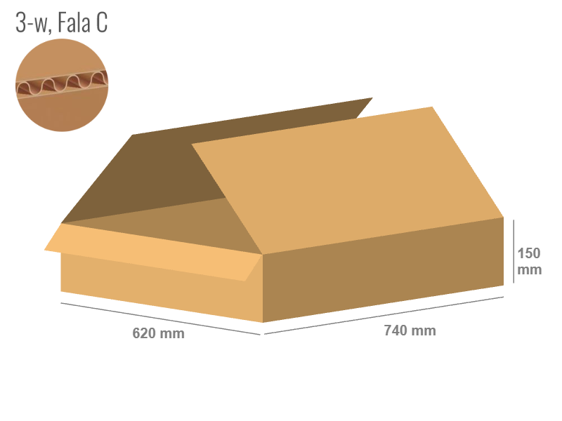 Cardboard box 740x620x150 - with Flaps (Fefco 201) - Single Wall (3-layer)