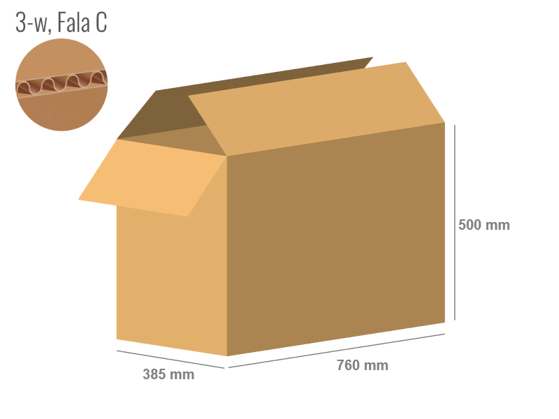 Cardboard box 760x385x500 - with Flaps (Fefco 201) - Single Wall (3-layer)