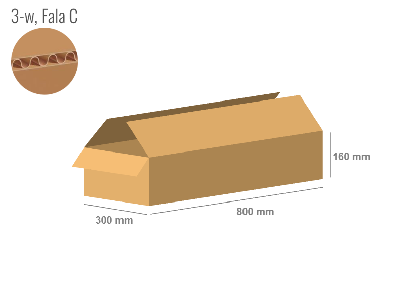 Cardboard box 800x300x160 - with Flaps (Fefco 201) - Single Wall (3-layer)