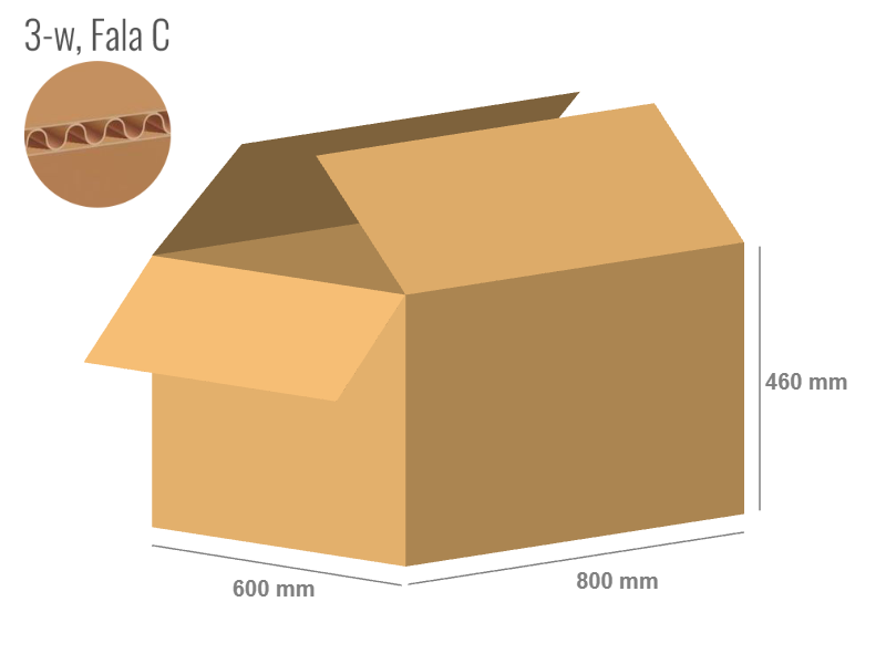 Cardboard box 800x600x460 - with Flaps (Fefco 201) - Single Wall (3-layer)