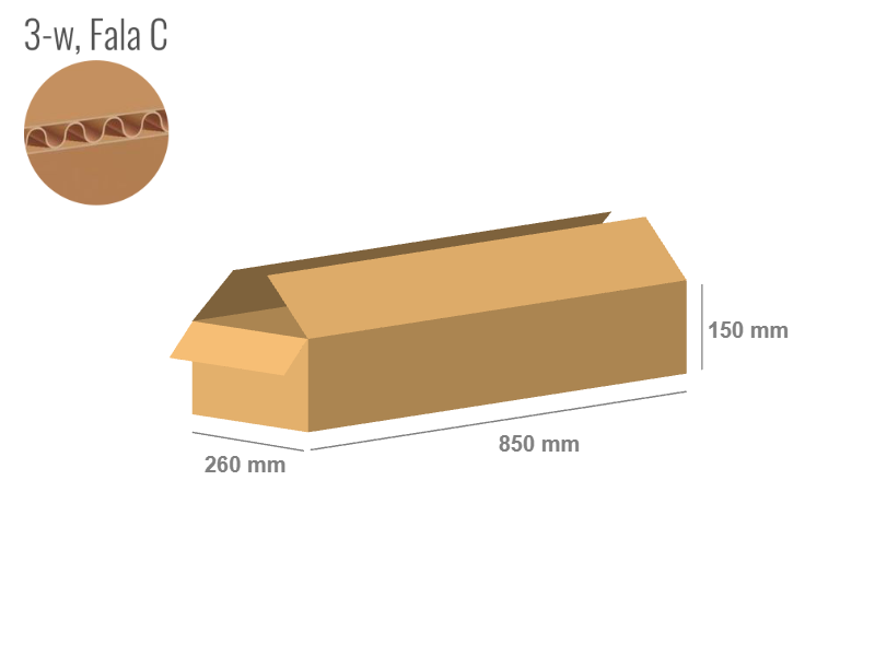 Cardboard box 850x260x150 - with Flaps (Fefco 201) - Single Wall (3-layer)
