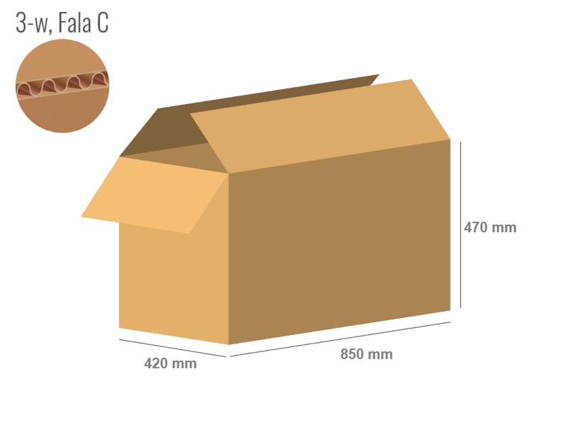 Cardboard box 850x420x470 - with Flaps (Fefco 201) - 3-layer (3w)