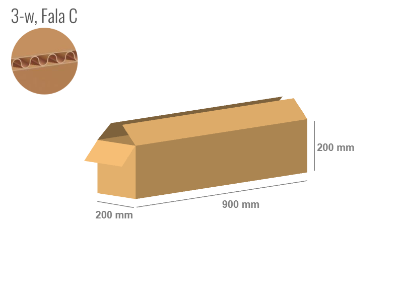 Cardboard box 900x200x200 - with Flaps (Fefco 201) - Single Wall (3-layer)